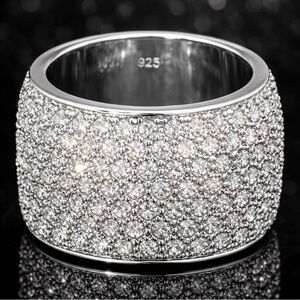 Suzanne Somers vintage CZ pave set cocktail statement band ring sterling silver